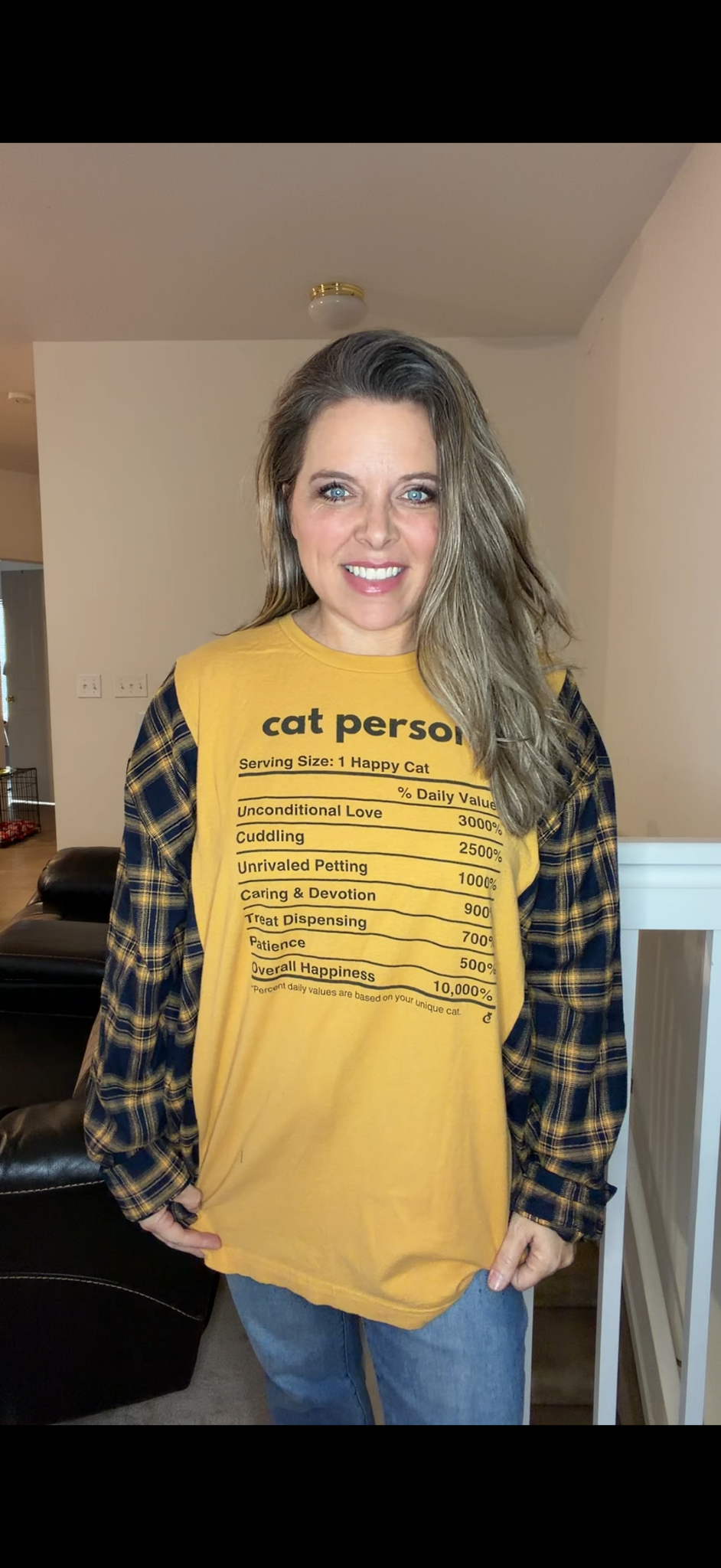 Upcycled Cat Person - women's 3X/4X T-shirt with flannel sleeves