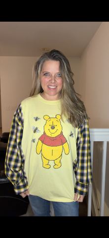 Upcycled Pooh - women's 2X/3X T-shirt with cotton sleeves