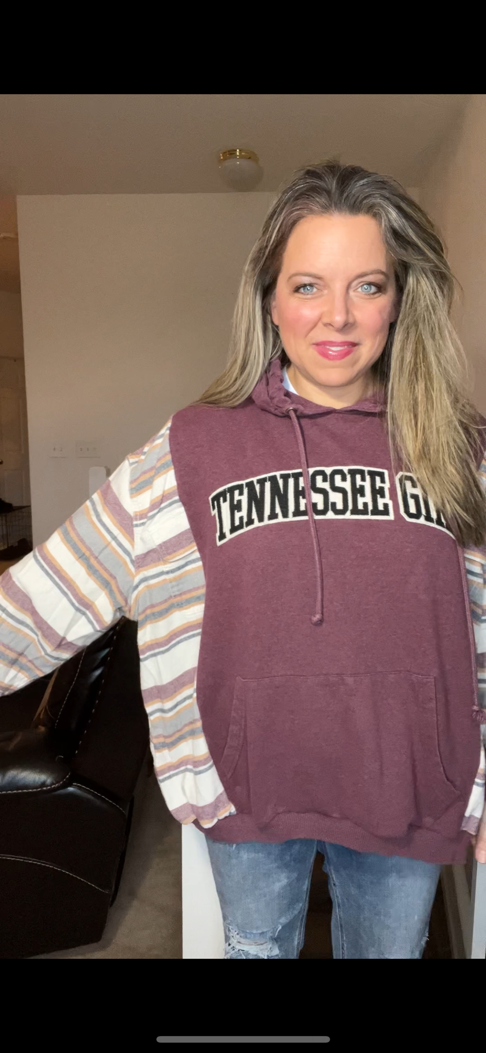 Upcycled Tennessee Girl – women’s 2X – midweight sweatshirt with flannel sleeves￼