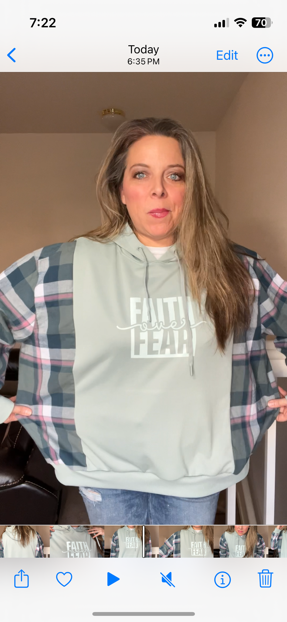 Upcycled Faith over Fear – women’s one X – thin sweatshirt with flannel sleeves ￼