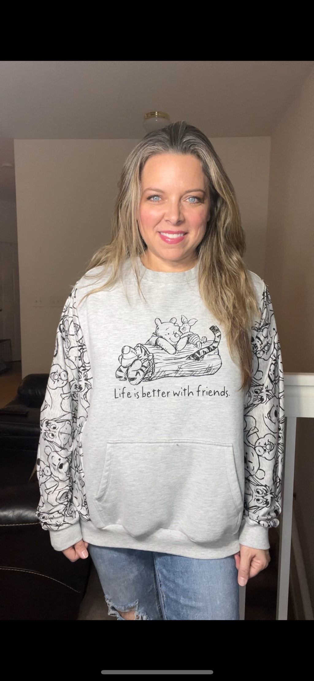 Upcycled Pooh - women’s large – midweight sweatshirt with stretch jersey sleeves