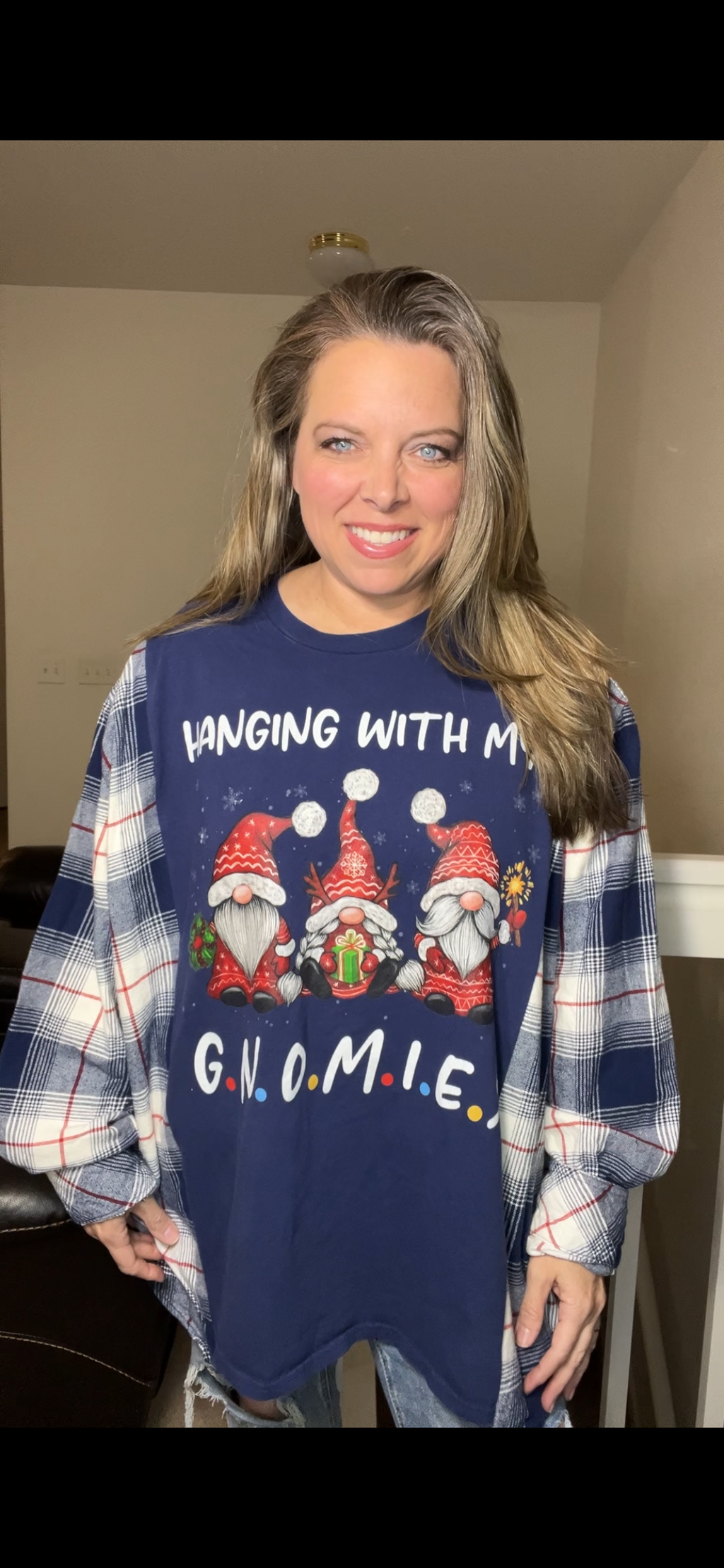Upcycled Gnomies - ￼ Women’s 3X T-shirt with flannel sleeves