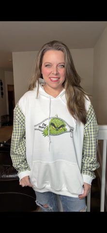 Upcycled Ew Grinch - women's 3X/4X midweight sweatshirt with cotton sleeves ￼