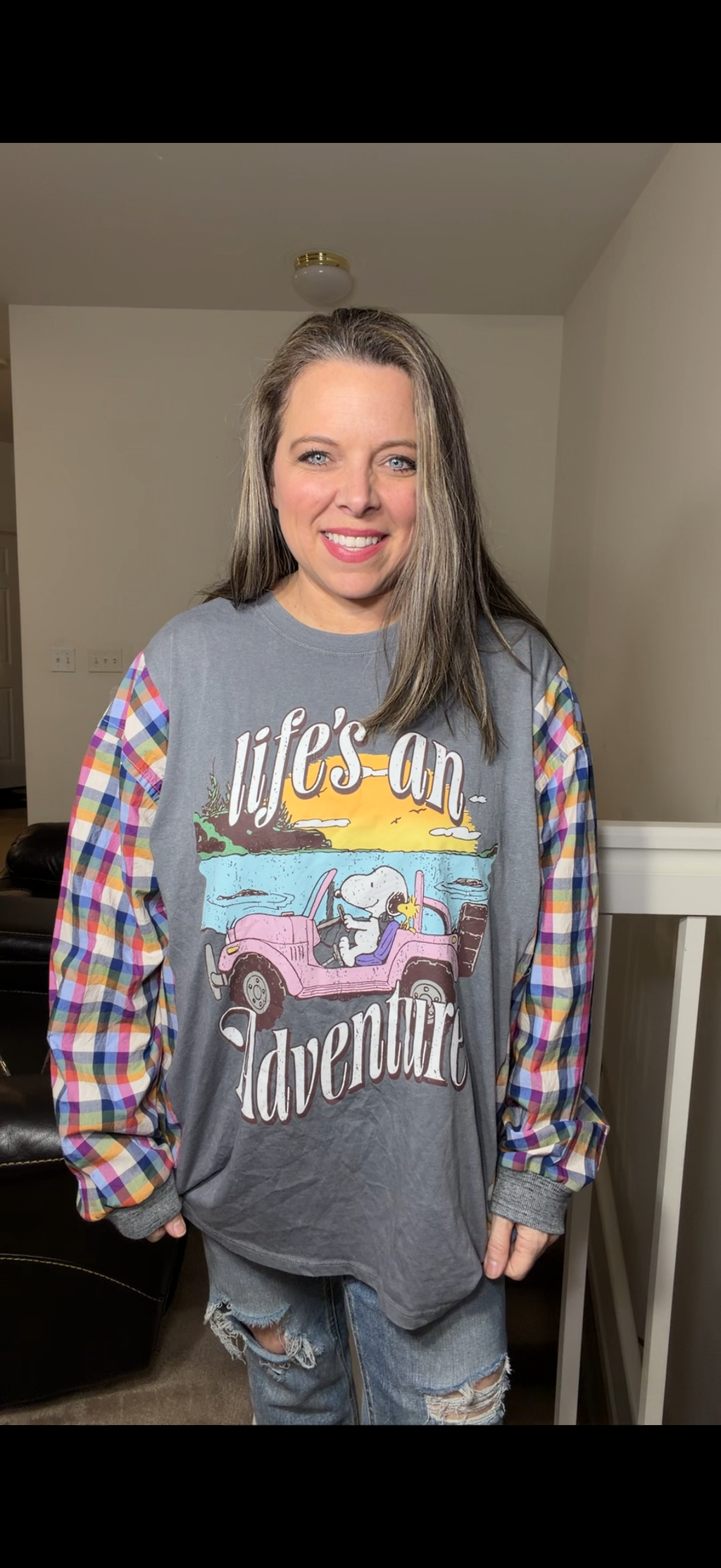 Upcycled Snoopy Adventure- women's 3X/4X T-shirt with cotton sleeves