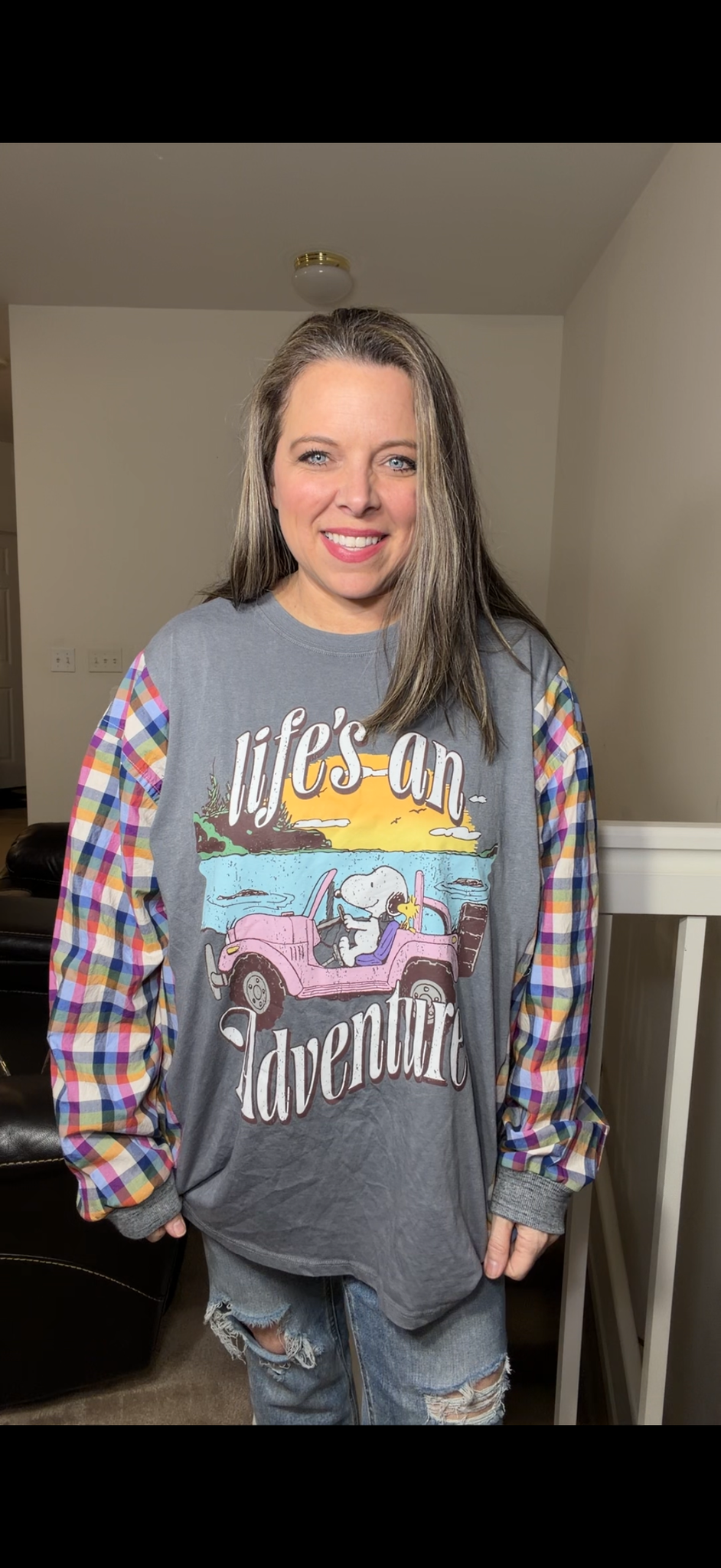 Upcycled Snoopy Adventure- women's 3X/4X T-shirt with cotton sleeves