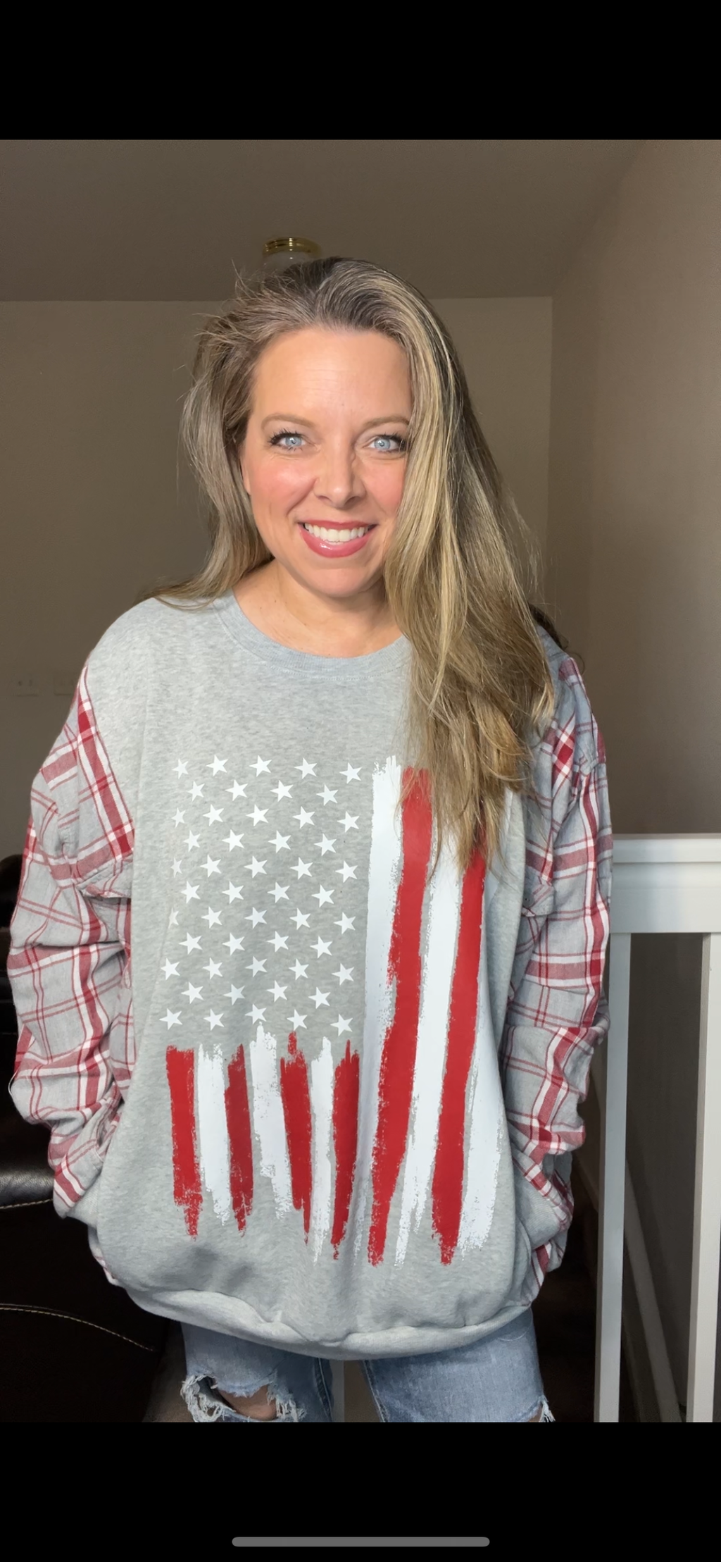 Upcycled Flag – women’s 2X midweight Sweatshirt with flannel sleeves