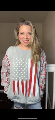 Upcycled Flag – women’s 2X midweight Sweatshirt with flannel sleeves