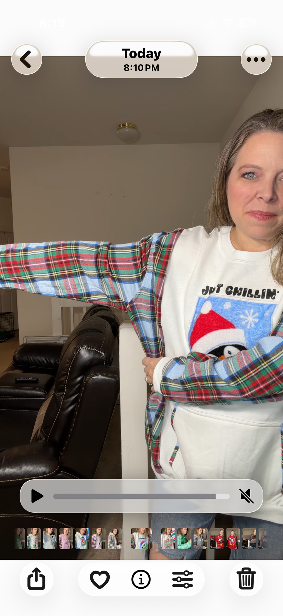 Upcycled Chillin Penguin - women's 3X midweight sweatshirt with flannel sleeves