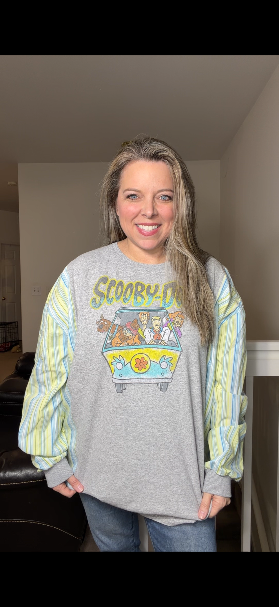Upcycled Scooby - women's 2X T-shirt with cotton sleeves