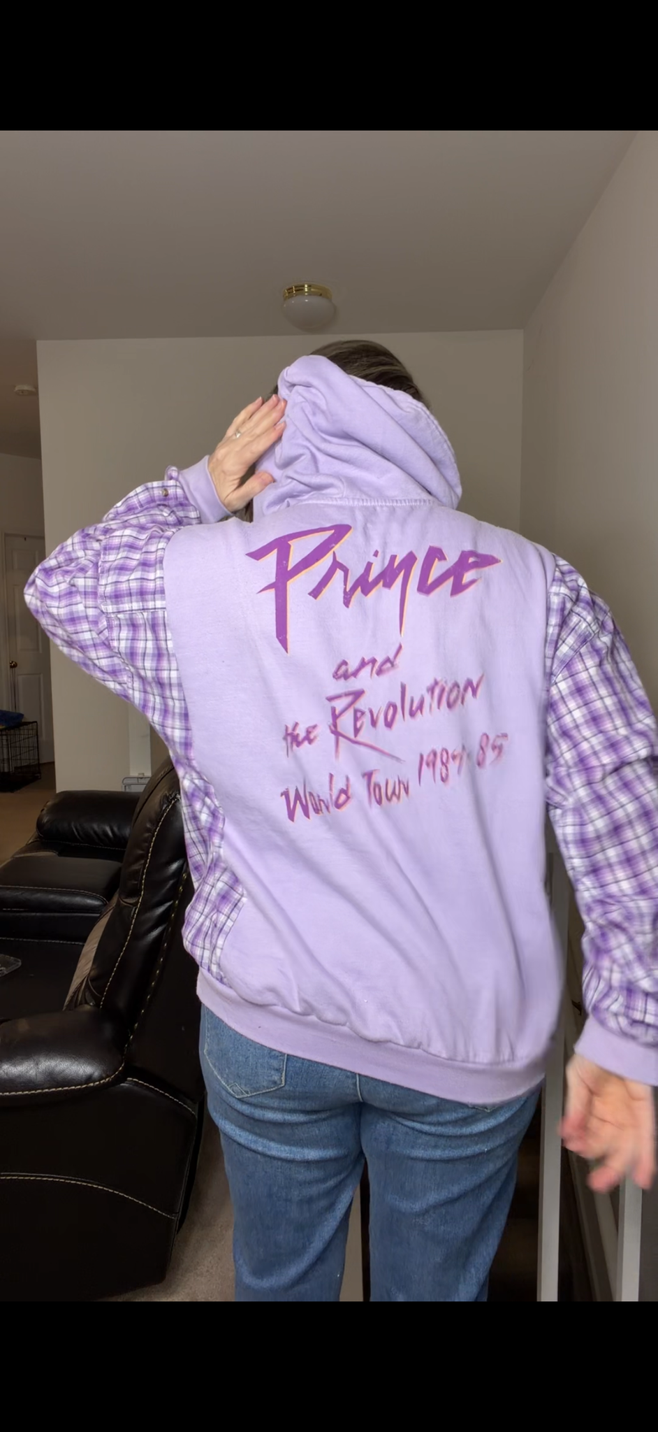 Upcycled Prince - women's medium/large midweight sweatshirt with thin cotton sleeves