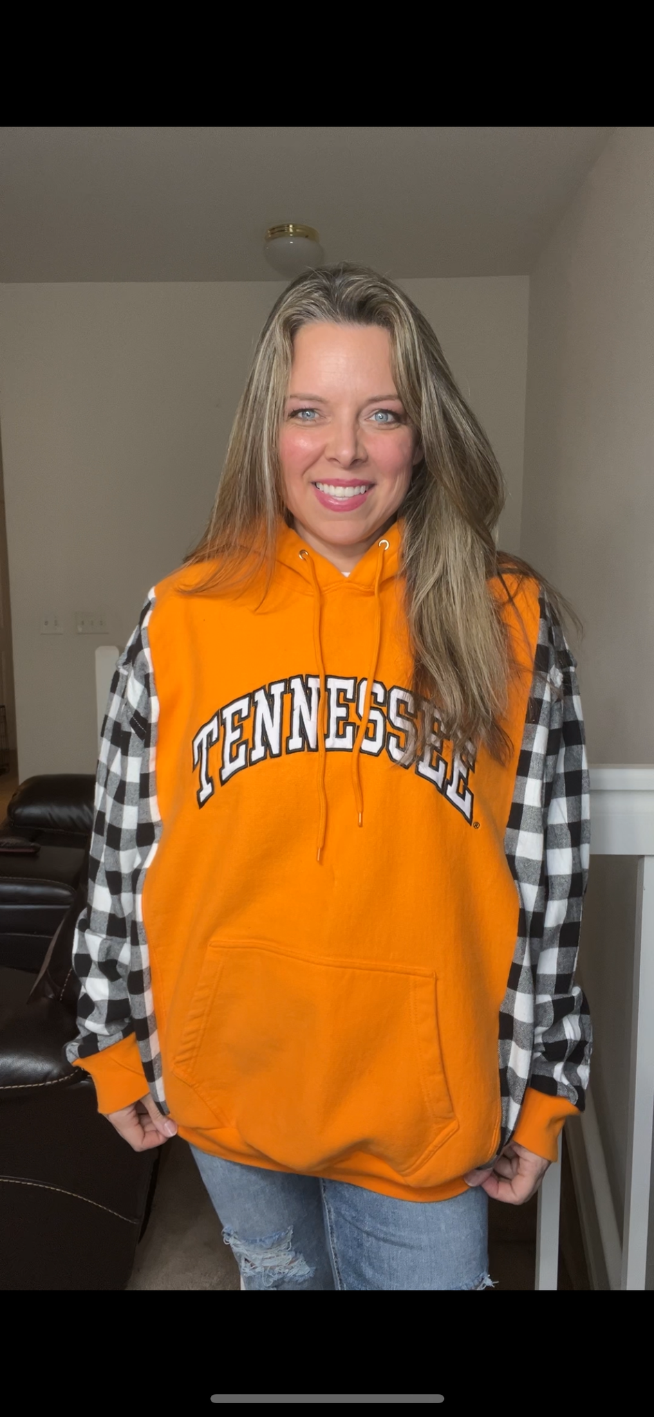 Upcycled Tennessee – women’s 1X/2X – thick sweatshirt with flannel sleeves￼