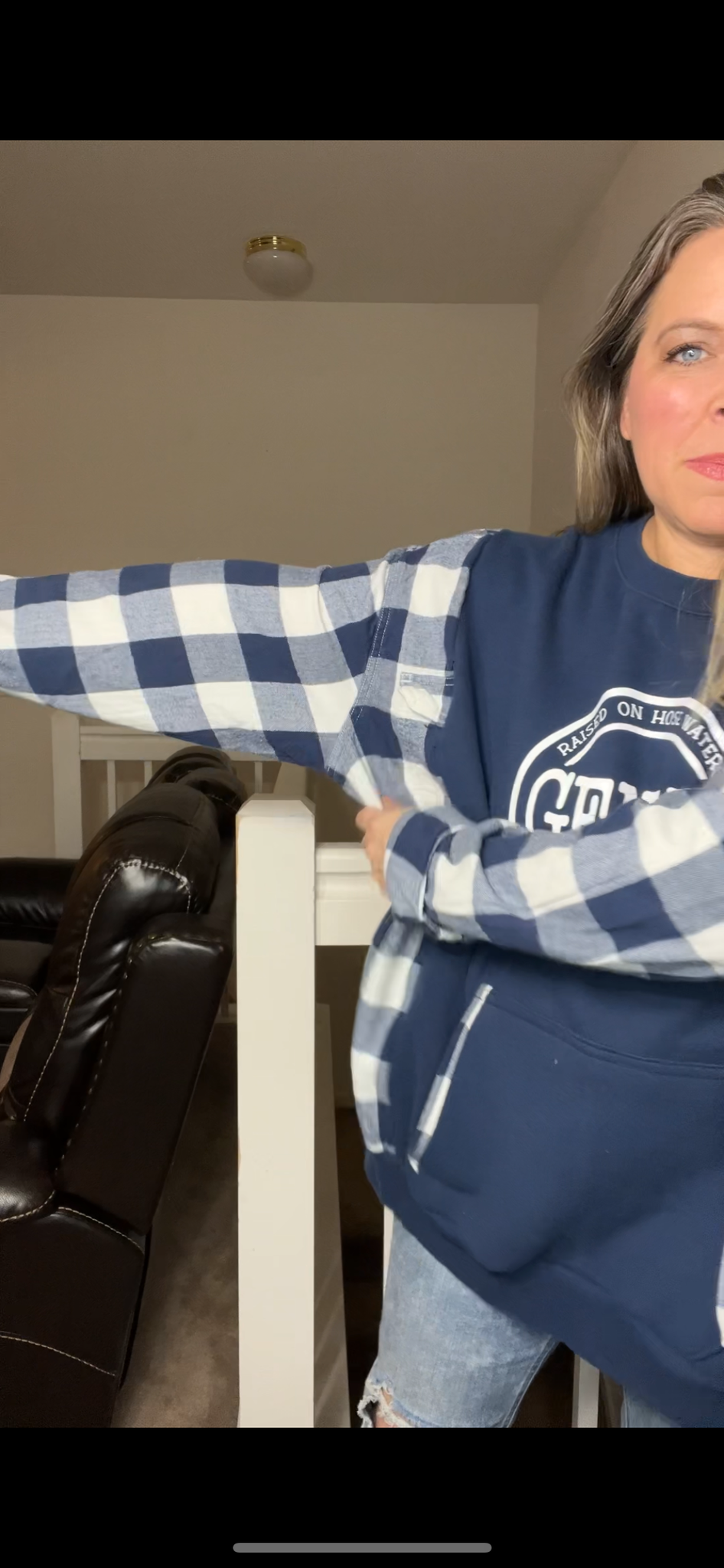 Upcycled Gen X navy – women’s 4X midweight sweatshirt with flannel sleeves