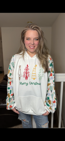 Upcycled Trees – women's 3X midweight sweatshirt with flannel sleeves ￼