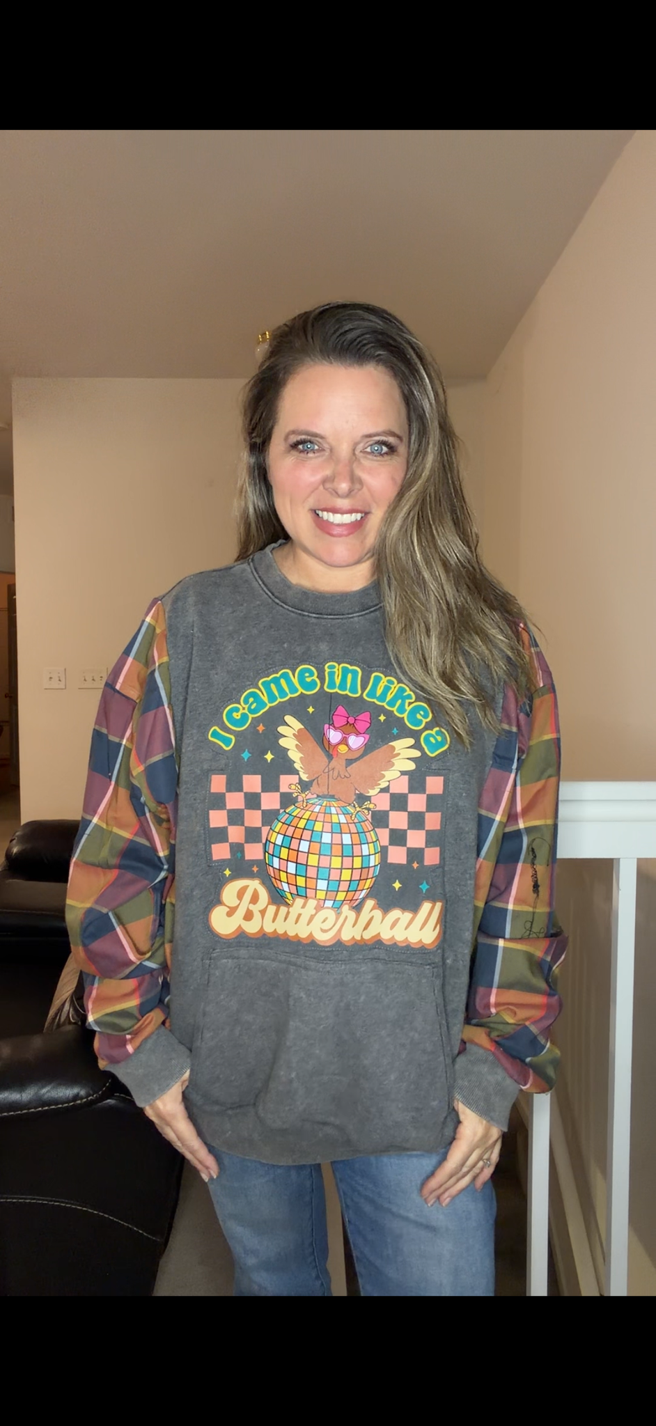Upcycled Butterball - women's 2X/3X midweight Sweatshirt with thin flannel sleeves