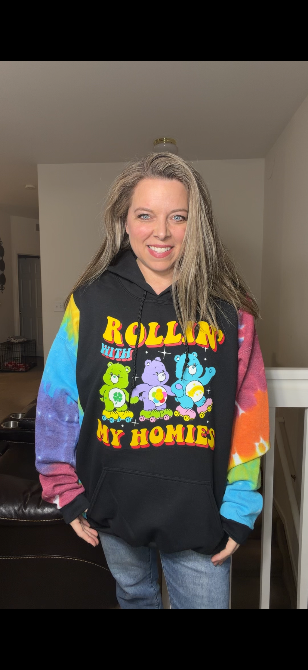 Upcycled Carebears - women's 2X/3X midweight sweatshirt with sweatshirt sleeves