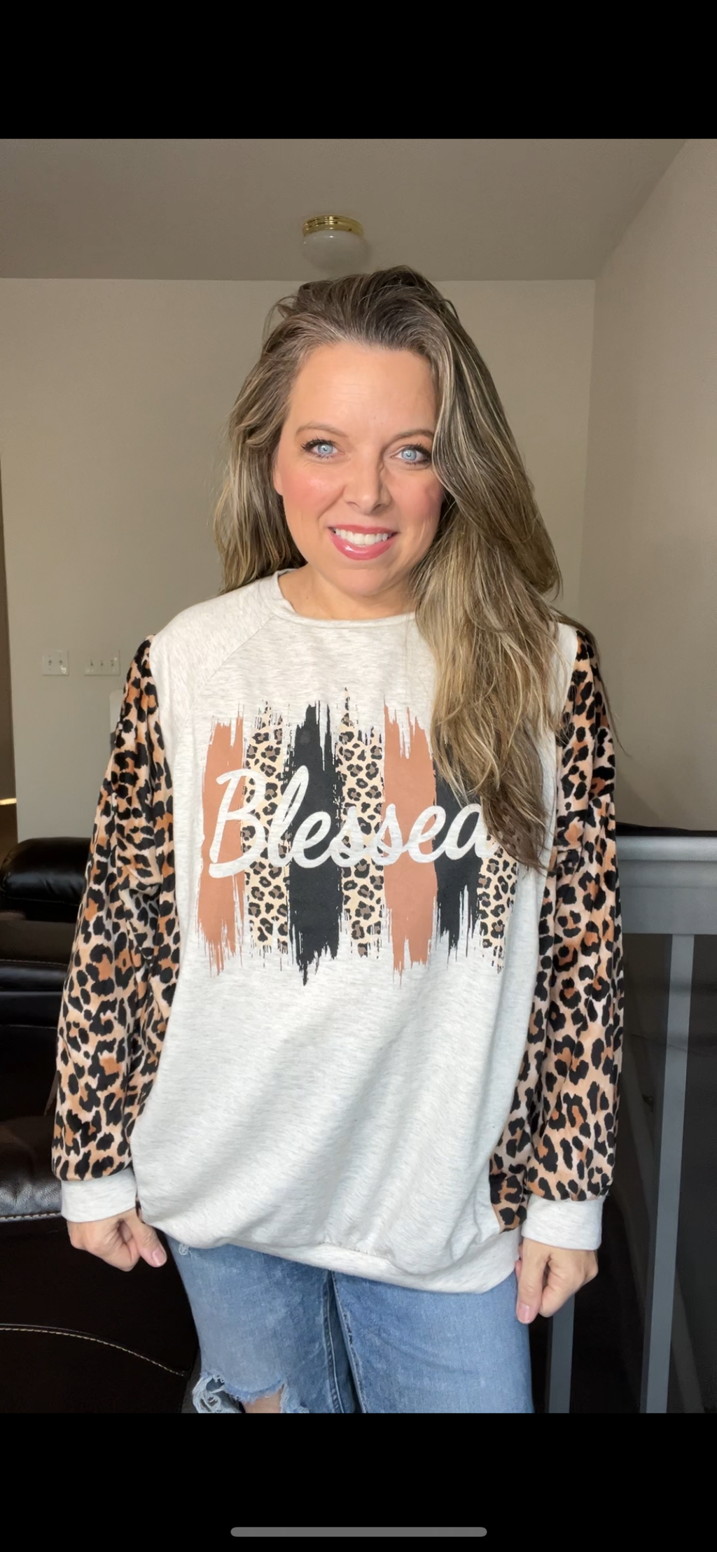 Upcycled Blessed – women’s 1X French terry shirt with stretchy sleeves