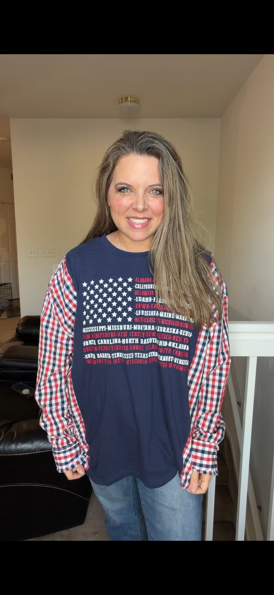 Upcycled States - women's XL T-shirt with cotton sleeves