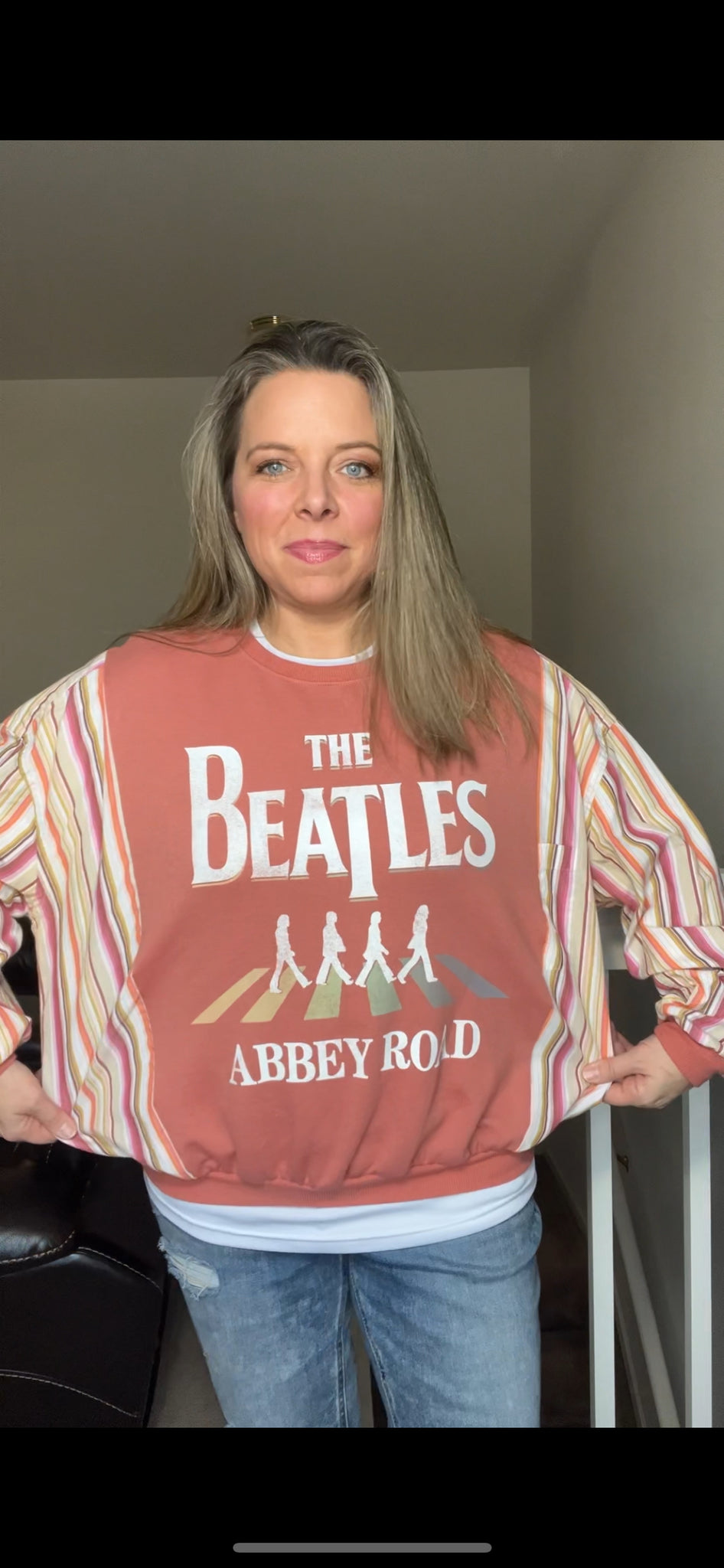 Upcycled Beatles – women’s medium – soft thin sweatshirt with thin cotton sleeves ￼