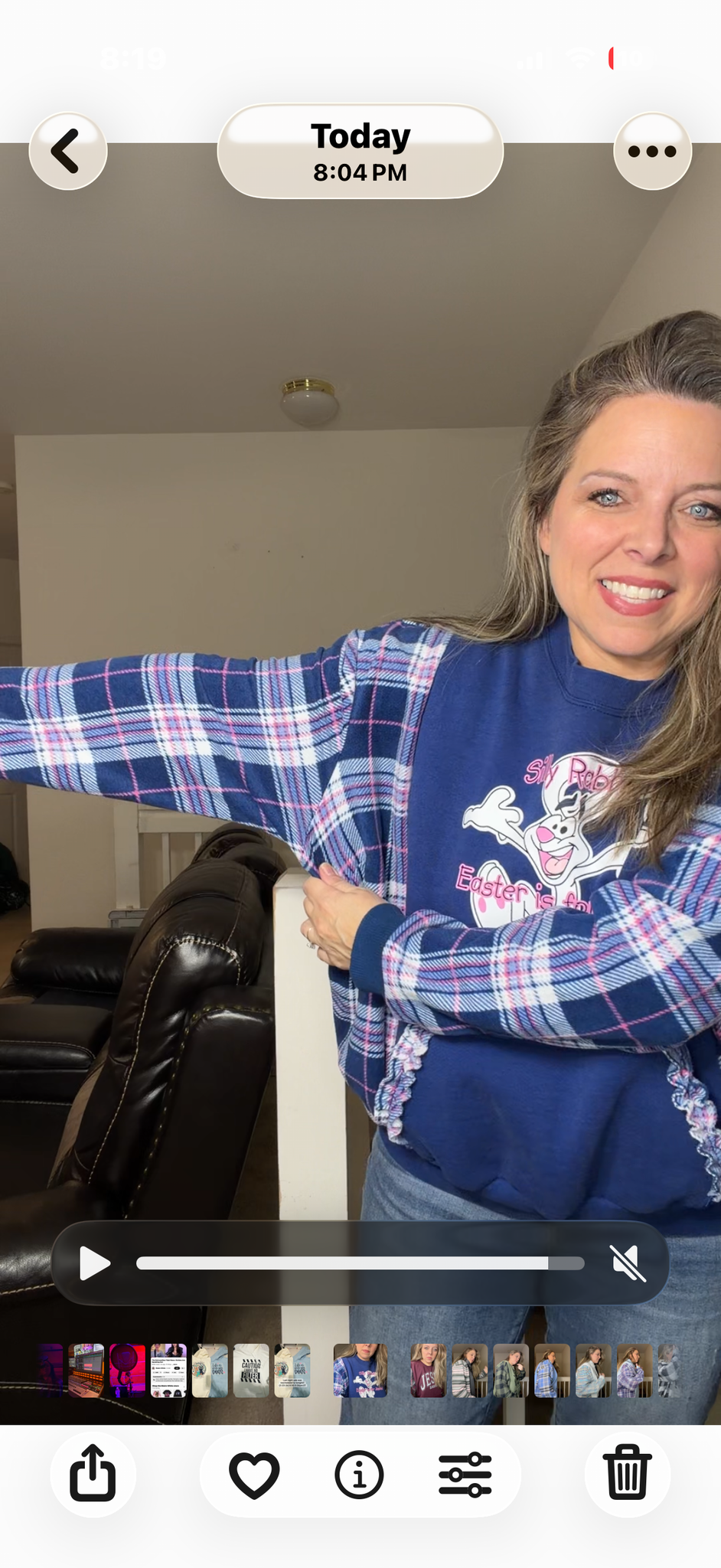 Upcycled Silly Rabbit - women's medium midweight sweatshirt with flannel sleeves