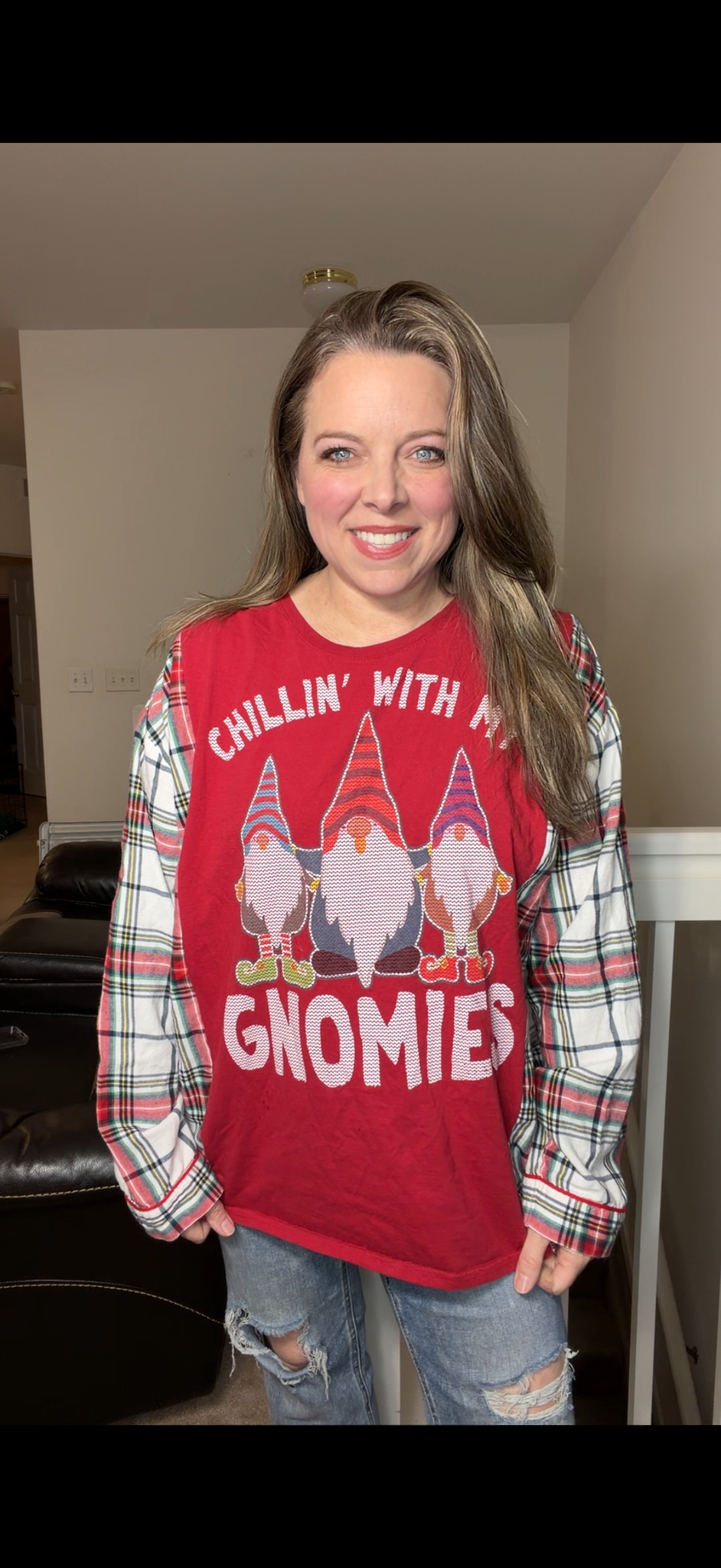 Upcycled Gnomies - women's 1XT-shirt with flannel sleeves ￼￼