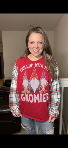 Upcycled Gnomies - women's 1XT-shirt with flannel sleeves ￼￼