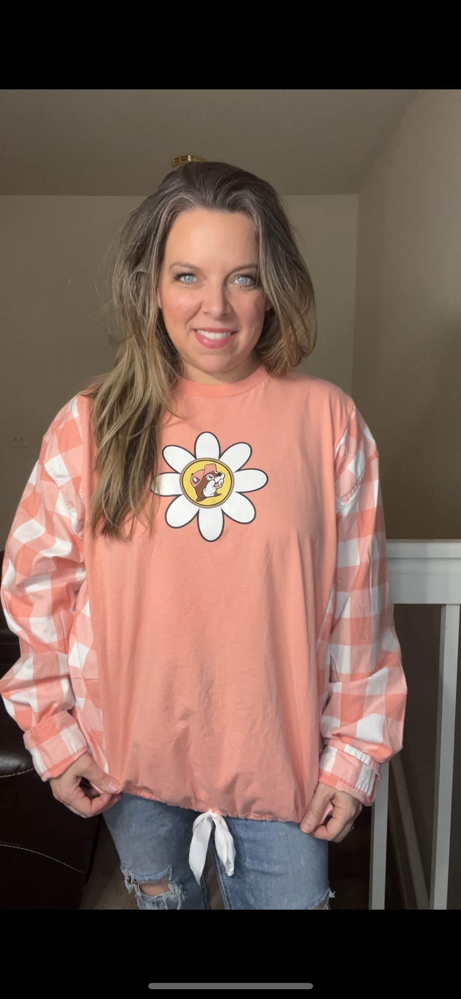 Upcycled Buccees - Women’s 2X T-shirt with flannel sleeves