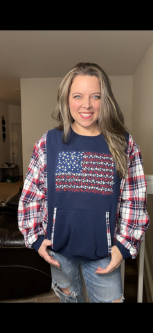 Upcycled Flag – women's XL midweight sweatshirt with flannel sleeves