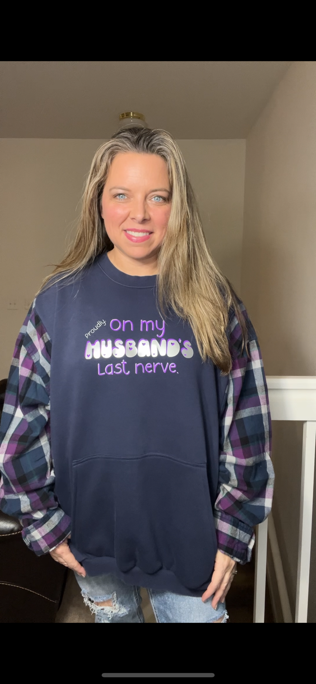 Upcycled Husband – women’s 3X- midweight Sweatshirts's with flannel sleeves