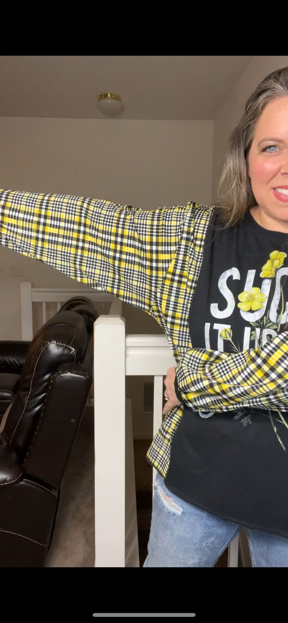 Upcycled Butter cup – women’s medium/large T-shirt with stretchy sleeves