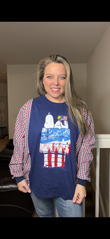 Upcycled Snoopy 4th - women's 1X T-shirt with cotton sleeves