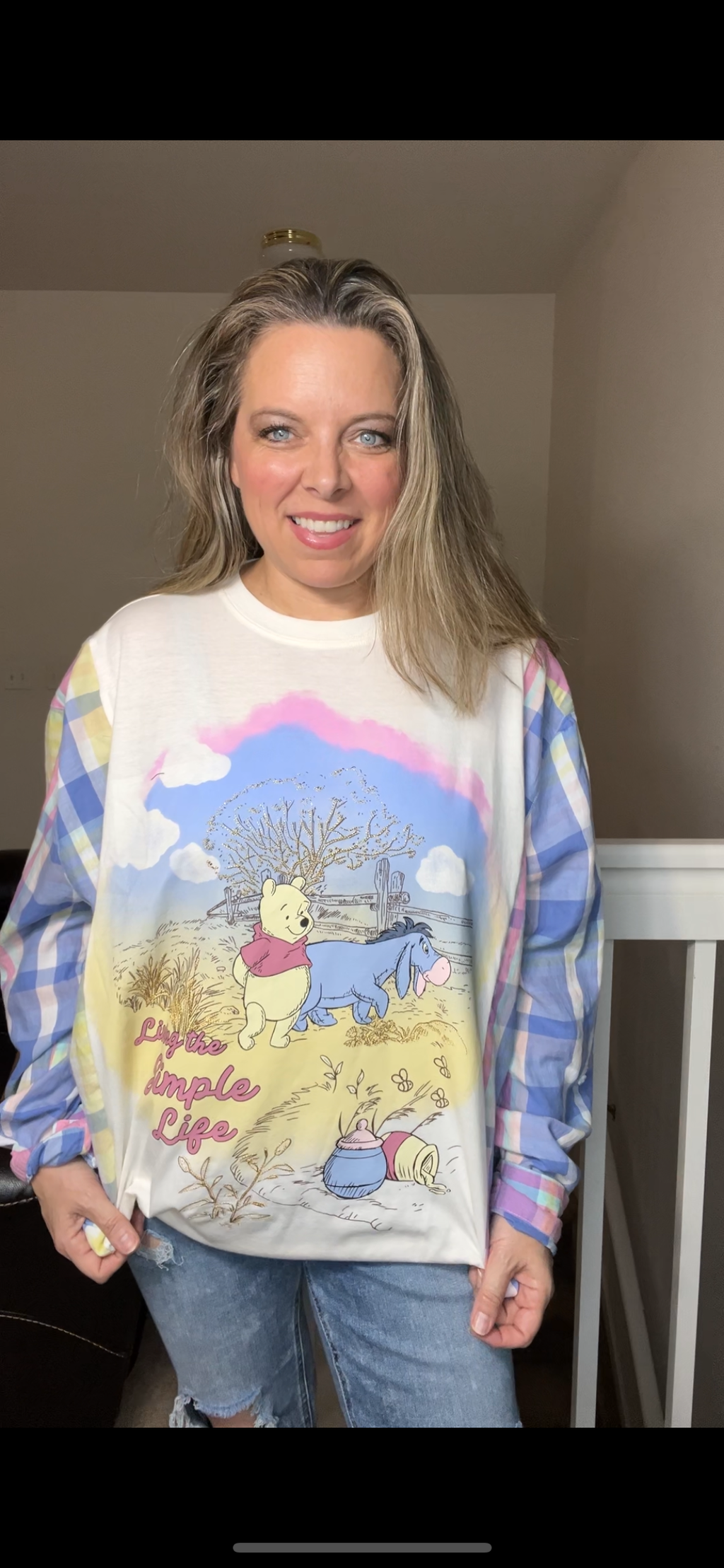 Upcycled Pooh simple – women’s 3X/4X T-shirt with cotton dress sleeves