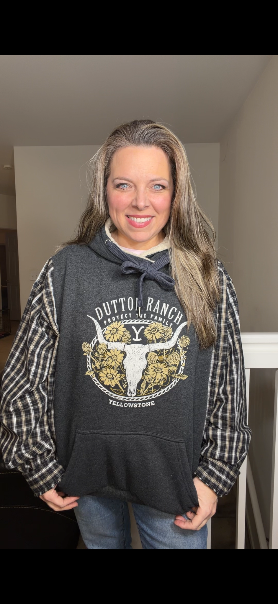Upcycled Dutton Ranch - women's large/XL sweatshirt with cotton sleeves