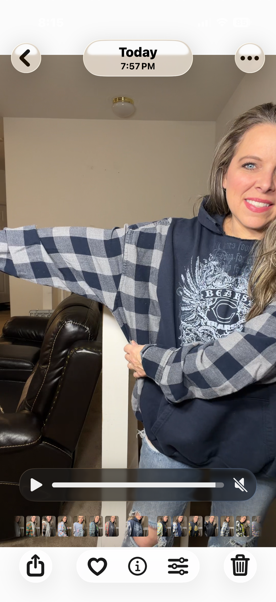 Upcycled Chicago Bears – women's 2X/3X midweight sweatshirt with flannel sleeves