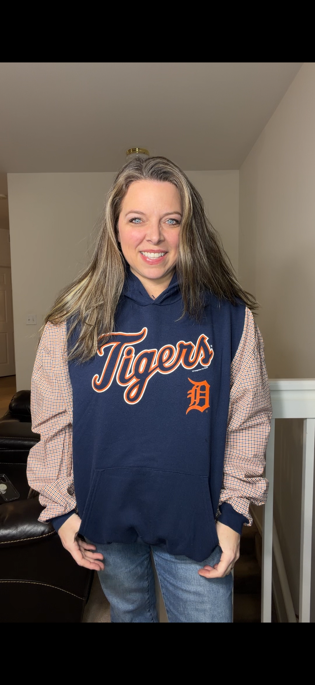 Upcycled Tigers - women's XL midweight sweatshirt with cotton sleeves