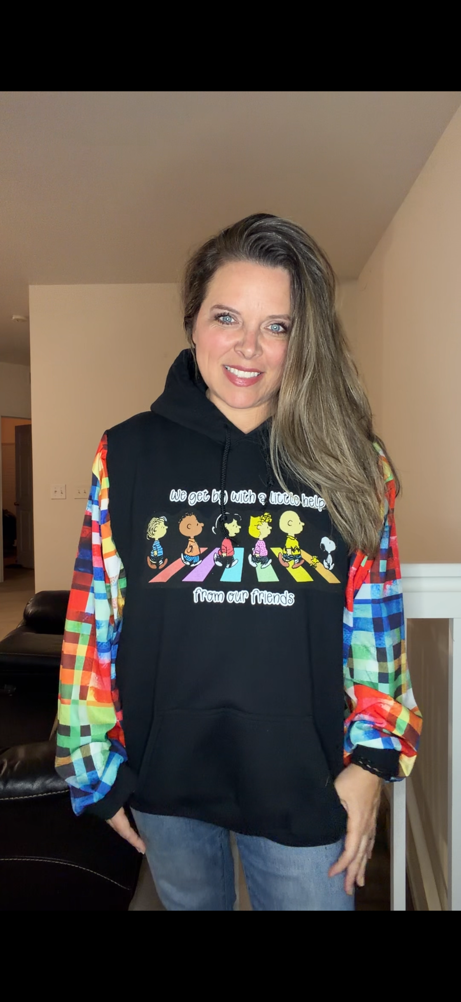 Upcycled Peanuts - women's 2X midweight sweatshirt with silky sleeves