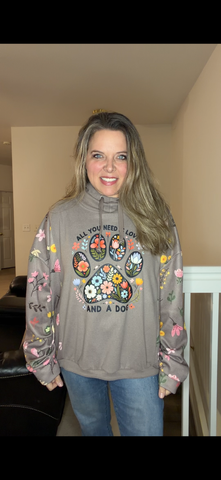 Upcycled Dog - women's 1X/2X midweight sweatshirt with stretch sleeves