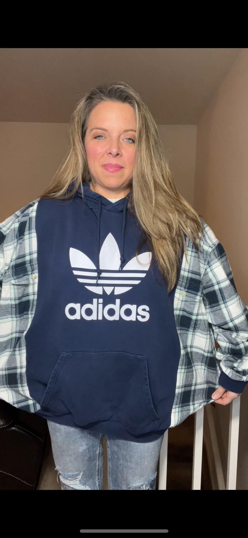 Adidas - woman’s 1X/2X - thick sweatshirt with flannel sleeves