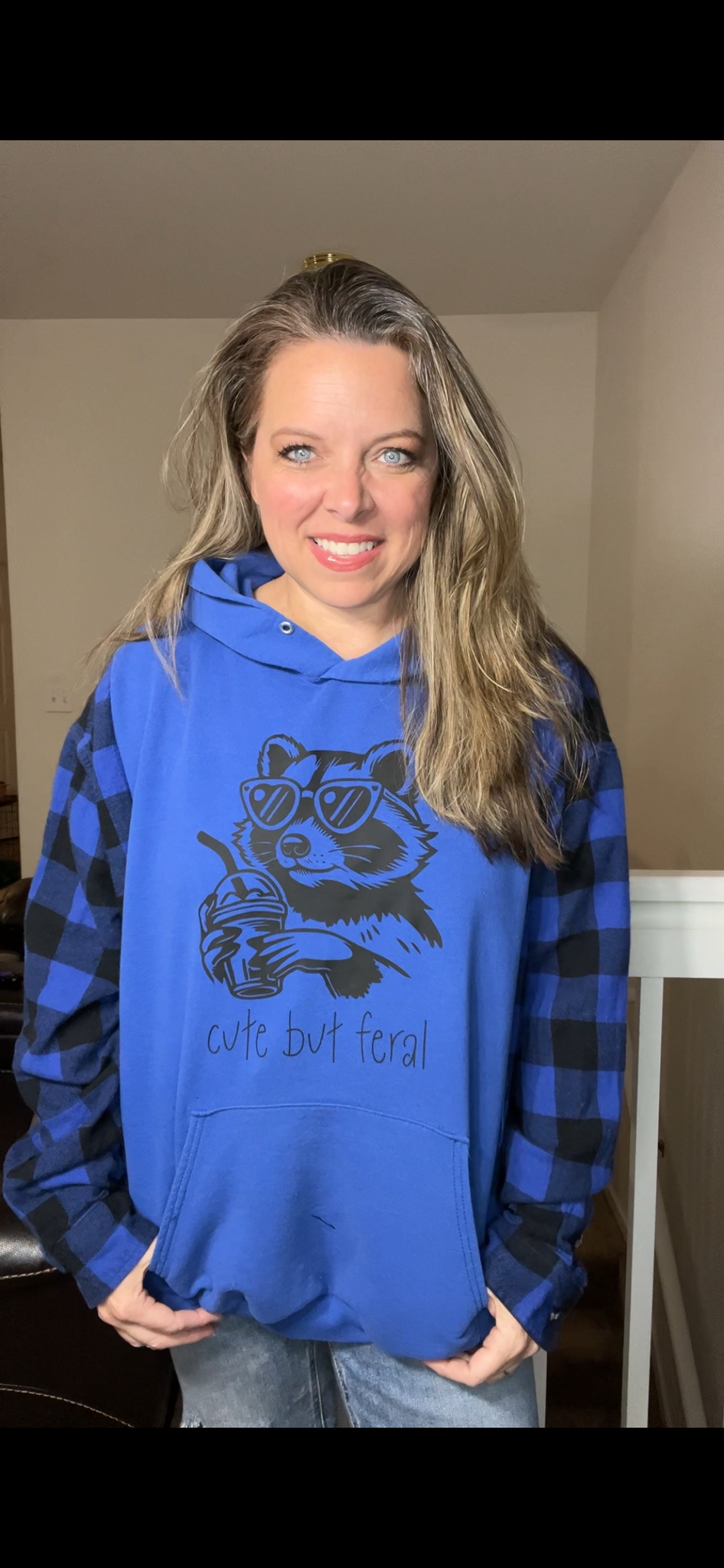 Upcycled Feral – women’s 2X midweight sweatshirt with flannel sleeves