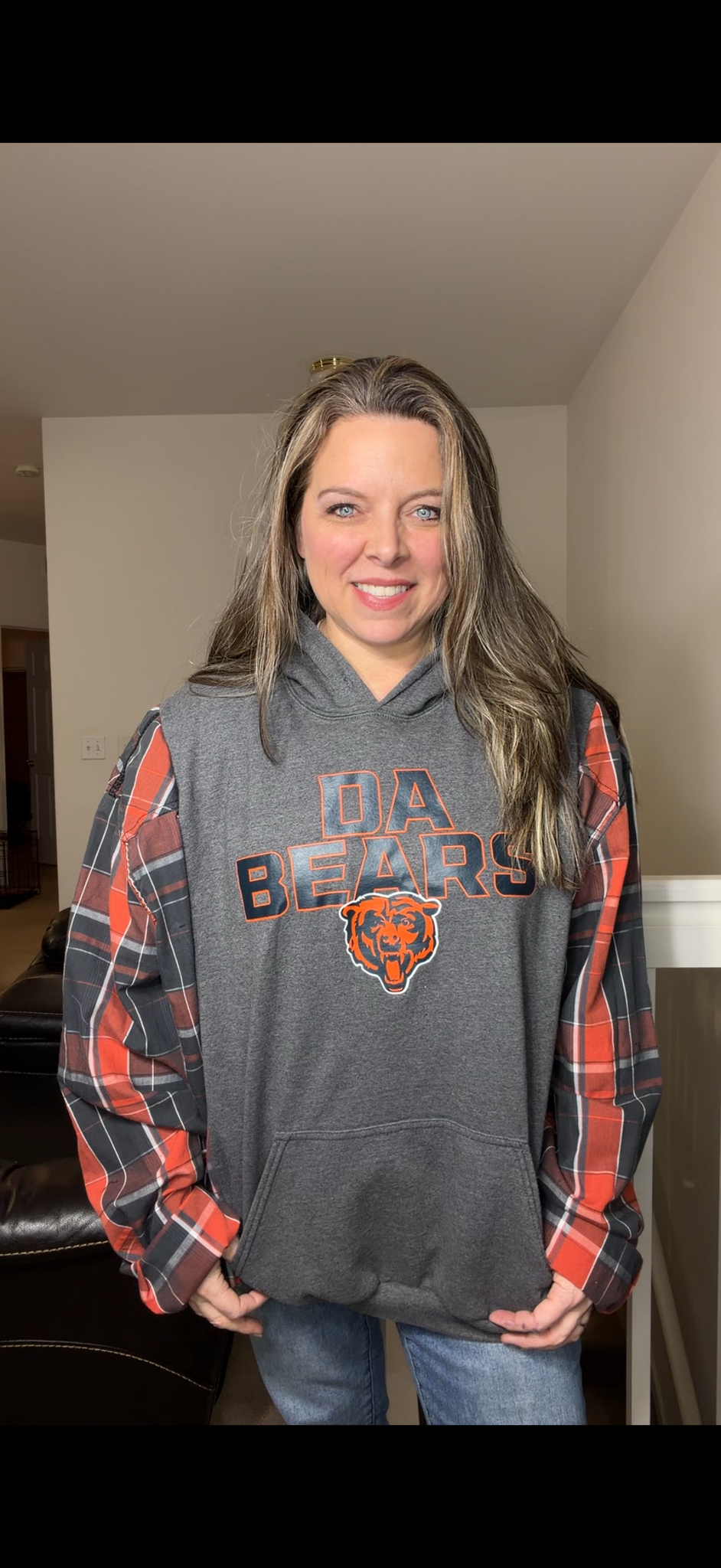 Upcycled Da Bears - women's 2X/3X midweight sweatshirt with cotton sleeves