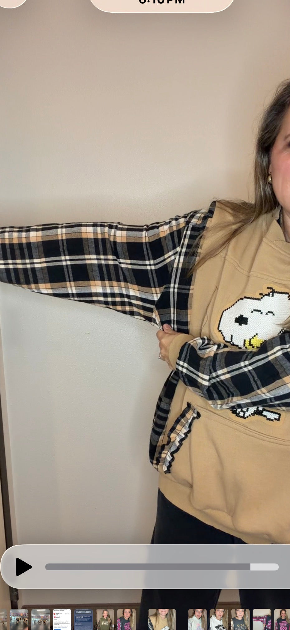 Upcycled Snoopy - woman's 1X - midweight sweatshirt with flannel sleeves