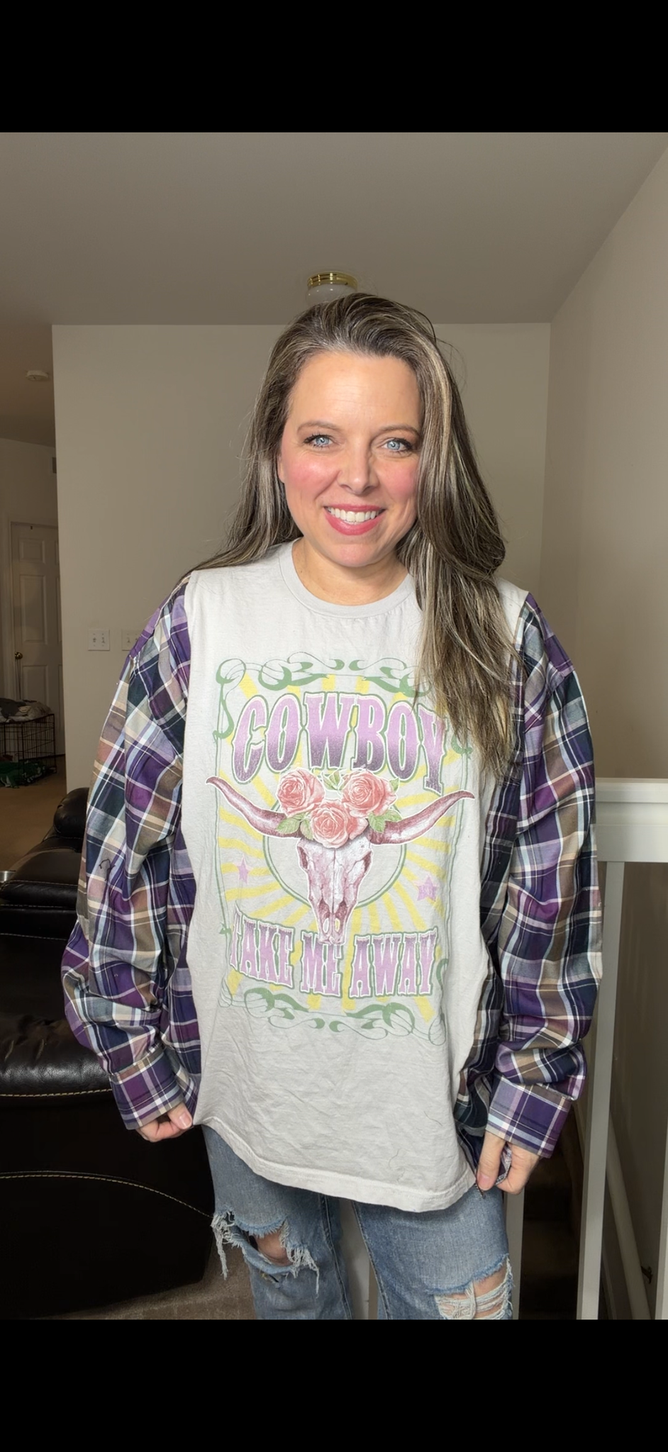 Upcycled Cowboy – women's 1X/2X T-shirt with cotton sleeves
