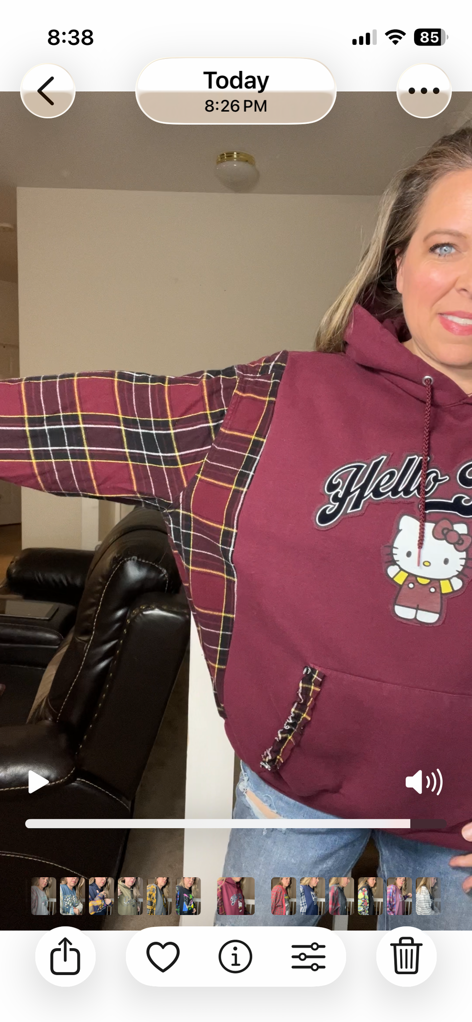Upcycled Hello Kitty - women’s 2X midweight sweatshirt with flannel sleeves
