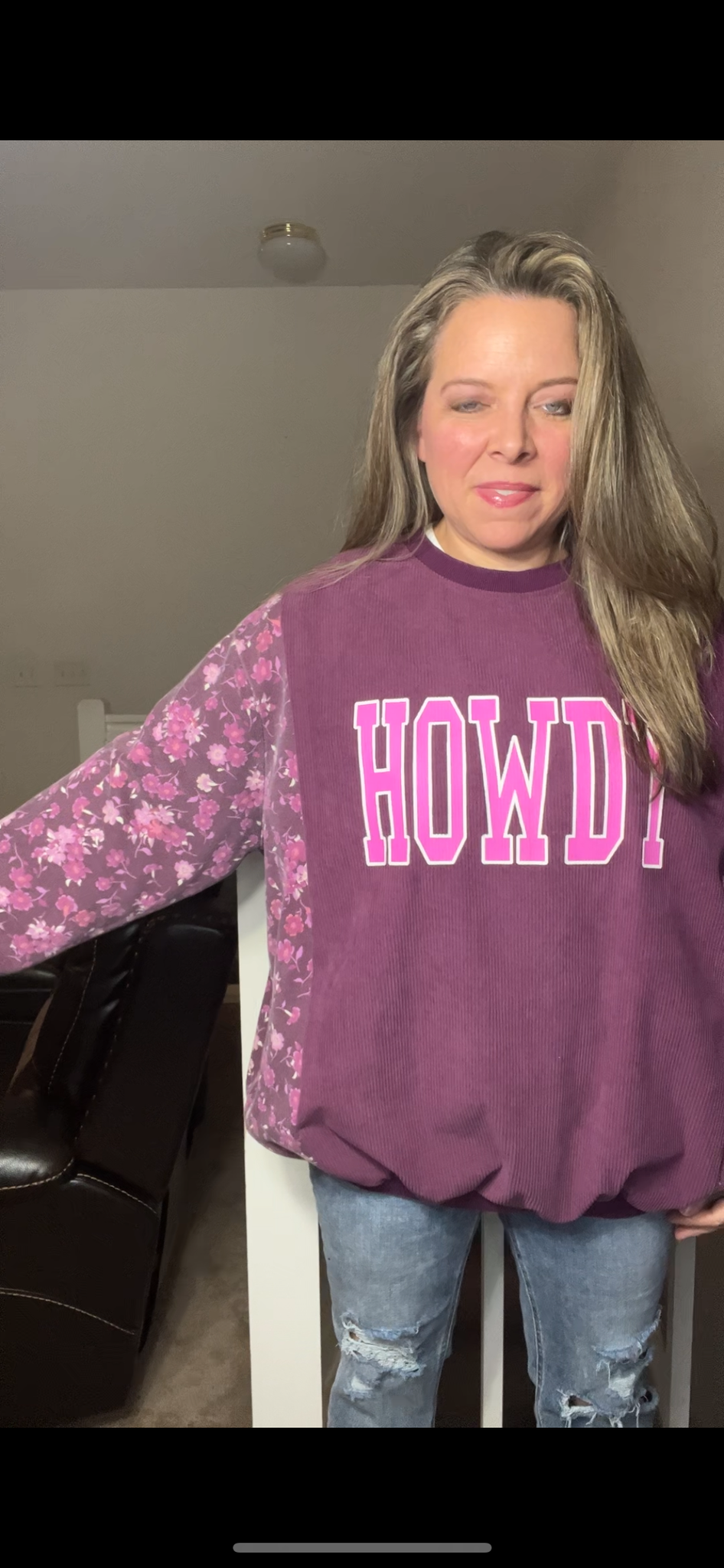 Upcycled Howdy - women’s 1X – midweight sweatshirt with sweatshirt sleeves ￼