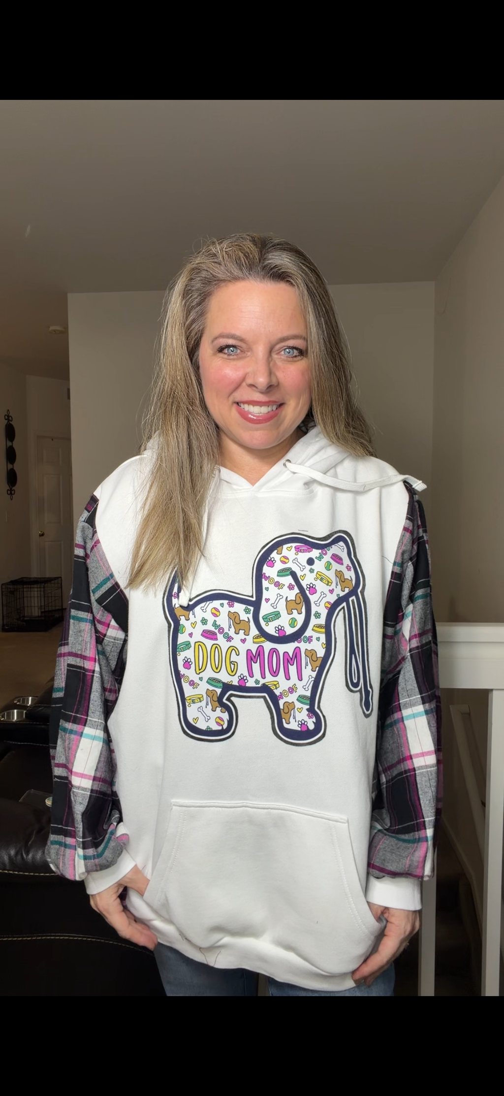 Upcycled Dog Mom - women's 2X/3X midweight sweatshirt with thin flannel sleeves