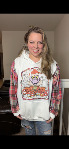 Upcycled Figment – women's 3X/4X midweight sweatshirt with flannel sleeves ￼