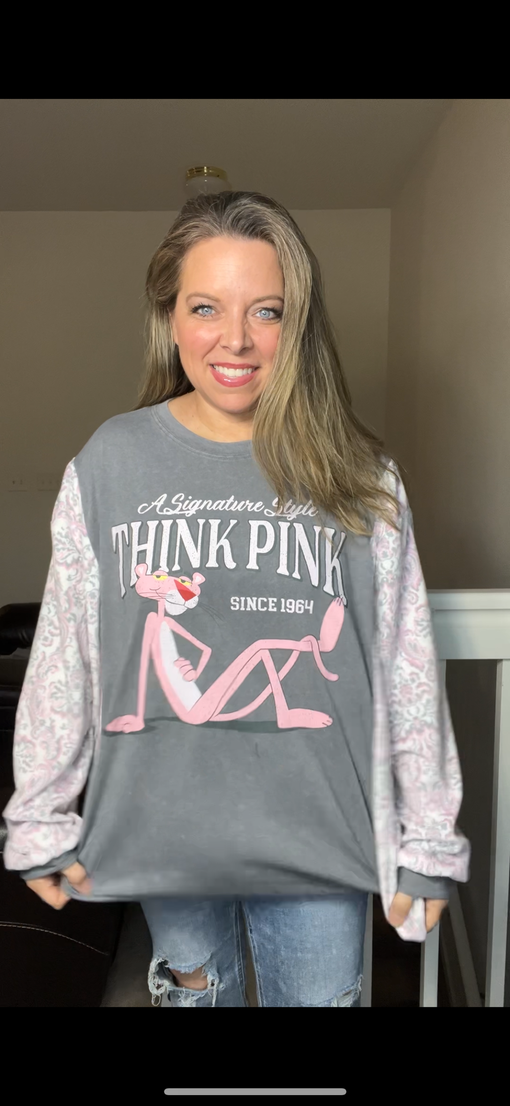 Upcycled Pink panther – women’s 3X/4X T-shirt with stretchy sleeves