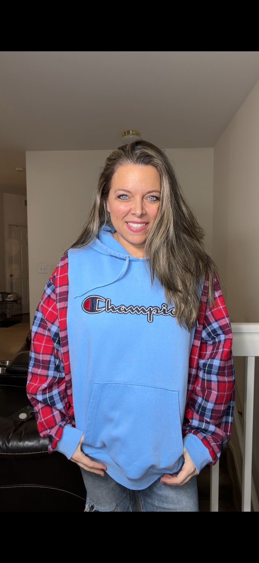 Upcycled champion – women's 1X/2X midweight sweatshirt with flannel sleeves