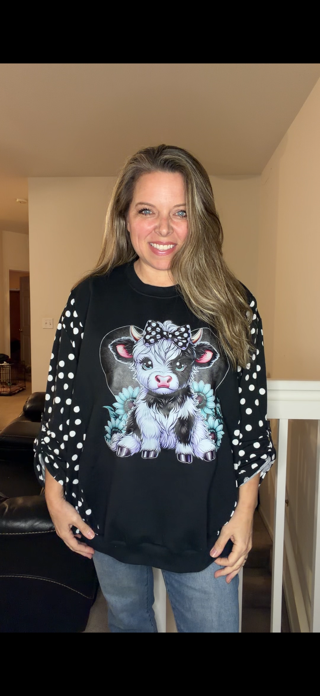 Upcycled Cow - women's 3X midweight sweatshirt with stretchy sleeves ￼