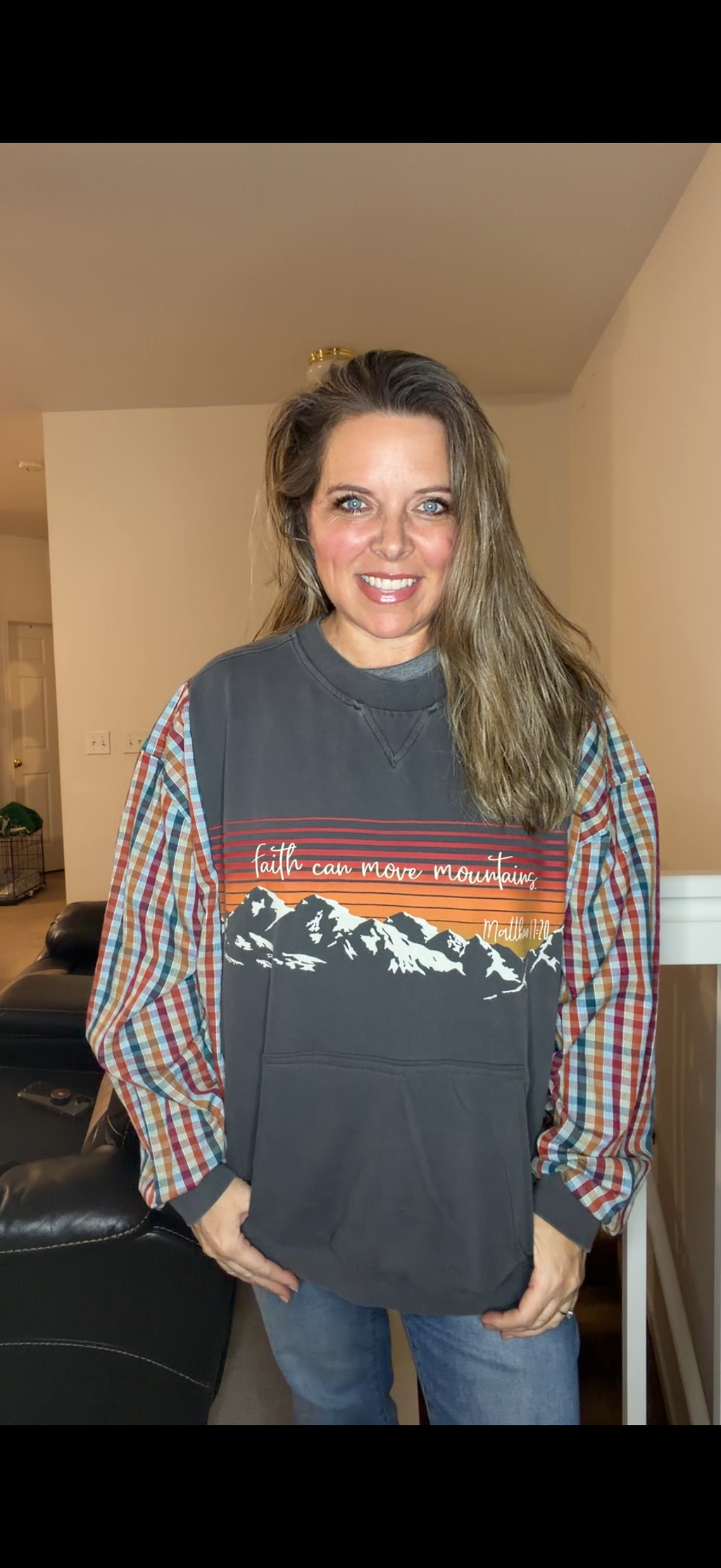Upcycled Mountains - women's 2X midweight sweatshirt with cotton sleeves ￼
