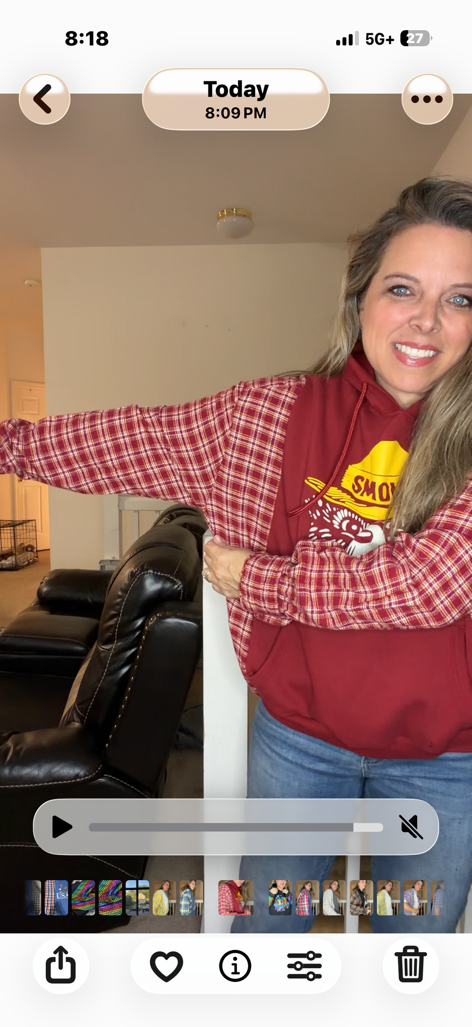 Upcycled Smokey - women's medium/large midweight sweatshirt with flannel sleeves